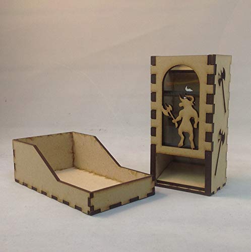 Minotaur Mini Dice Tower v1 Glass Green Acrylic Window Laser Cut MDF Unique Gift