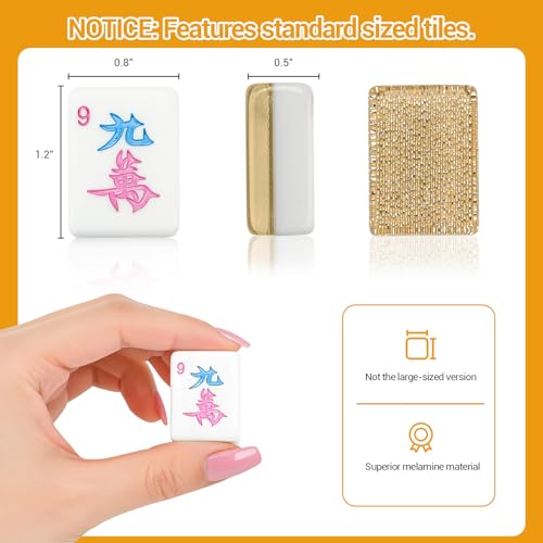 American Mahjong Tile Set, 166 Tiles (1.2”), Cute Mini Tiles-Champagne Gold | Mahjong Tile Set with Carrying Bag, Dice, Mat, Portable Travel Complete Game Set for Home Outdoor Enthusiast Gift - color: Champagne Gold