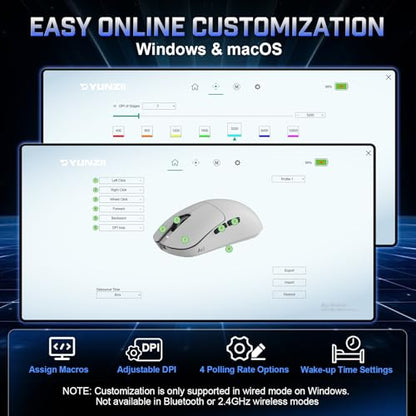 YUNZII M1 PAW3311 Sensor Wireless Gaming Mouse (Black) | 7-Level DPI Adjustment Up to 10000 DPI, Stable 1000Hz polling rate, 60g Lightweight Design, Easy Software for Win & Mac - color: Black