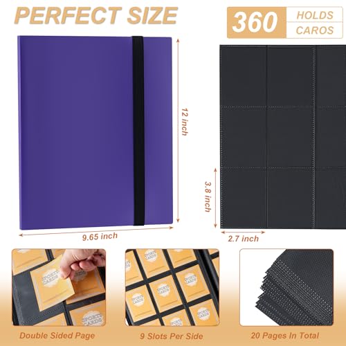 Card Binder 9 Pocket Storage 360 Card Binder,Trading Card Binder（Purple) | Senior and Sturdy Side-Loading Album,Intended For YuGiOh,MTG, TCG,Game Cards & Baseball Card Binde - color: Purple