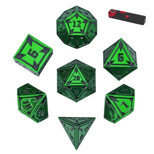 UDIXI Green Metal Dice Set D&D Heavy Metallic DND Dice for Tabletop Games | 7-Pieces, Lozenge Pattern, Zinc Alloy Material, Gorgeous Gift Case, DM Gift, for Dungeons and Dragons Role Playing Games - color: Green