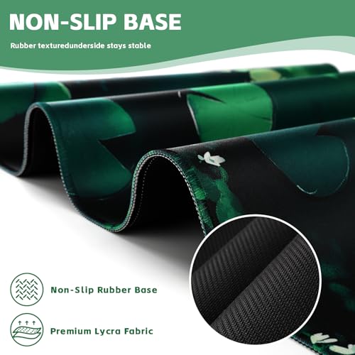 Baziabbo Green Desk Mat,XXL Extended Big Mouse Pad,Gaming Mousepad with Stitched Edge,Non-Slip Rubber Base Keyboard Desk Pad for Home Office Study Game - color: Pond Lotus Leaf