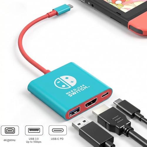 Switch Dock, Portable TV Docking Station Compatible with Steam Deck/ROG Ally/Legion GO, 3-in-1 Switch Travel Dock with HDMI 4K@60Hz, 100W Charge PD Port and USB 3.0