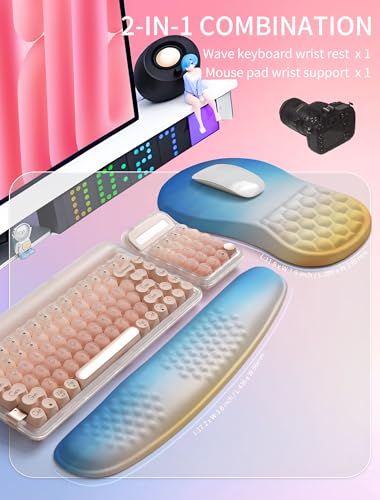 Hokafenle 2in1 Combination, Wave Keyboard Wrist Rest and Ergonomic Curvature Mouse Pad Wrist Support for Relieve Wrist Pain, Filled with Soft Cushion Memory Foam, Sunrise - color: Sunrise