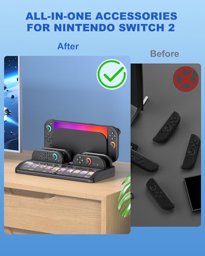 Upgraded Switch 2 Storage Dock for Nintendo Switch 2 Joycons&Console, [20 Game Card Slots] All-in-one Joy-Con 2 Charging Docks, Compact Organizer Station for Bedroom & Gaming Setup,L