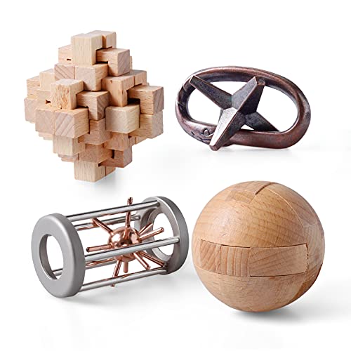 4Pcs Wooden and Metal Puzzles Gift for Kids and Adult Educational Toys Office Toys 3D Unlock Interlock Assorted Brain Teasers Puzzles - style: Stlyle E