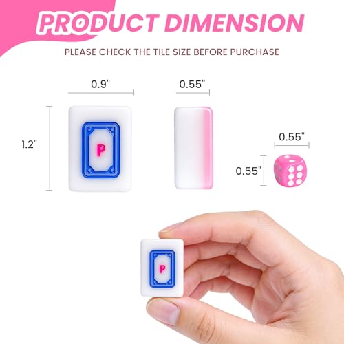 166pcs American Mahjong Tile Set with Pink Back Tiles for Family Night, 1.2-inch Mahjong Game Set with 3 Dice for Gathering, Party, Camping(Tiles Only)