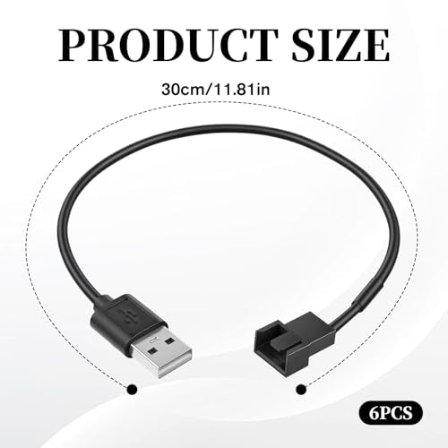 6Pcs Fan Adapter Connector, USB to 3Pin/4Pin PWM 5V USB Fan Power Adapter Cable, Cable Computer Cooler Cooling Fan Power Cable (11.8inch 30cm)