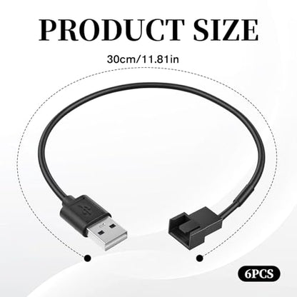 6Pcs Fan Adapter Connector, USB to 3Pin/4Pin PWM 5V USB Fan Power Adapter Cable, Cable Computer Cooler Cooling Fan Power Cable (11.8inch 30cm)