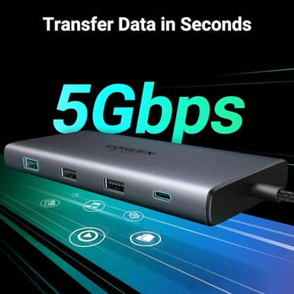 UGREEN USB C Docking Station Dual Monitor, 10-in-1 Laptop Dock with 2 HDMI | 2x HDMI, Single 8K, 100W PD, 1Gbps Ethernet, 4x 5Gbps USB-A/C Data, SD/TF, Revodok Pro Aluminum USB-C Dock for Dell/HP/Lenovo