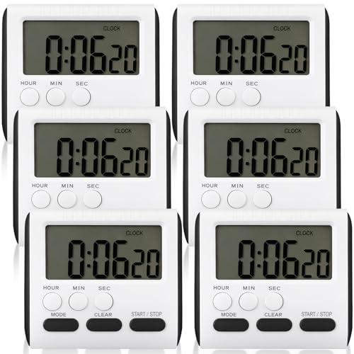 Mudder 6 Pack Digital Kitchen Timer for Cooking, Large Digits, 24 Hour Magnetic Backing Stand Kitchen Timers Clock for Classroom Kids Teachers, Loud Alarm and Large Screen (Black) - color: Black