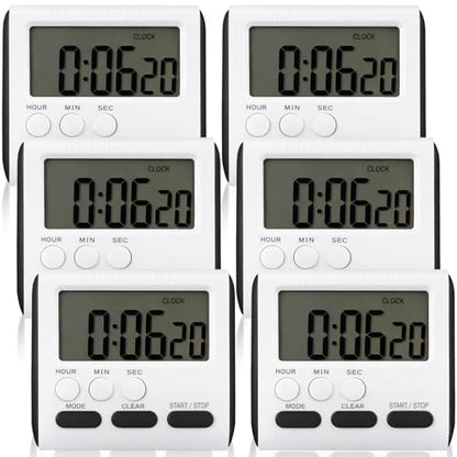 Mudder 6 Pack Digital Kitchen Timer for Cooking, Large Digits, 24 Hour Magnetic Backing Stand Kitchen Timers Clock for Classroom Kids Teachers, Loud Alarm and Large Screen (Black) - color: Black