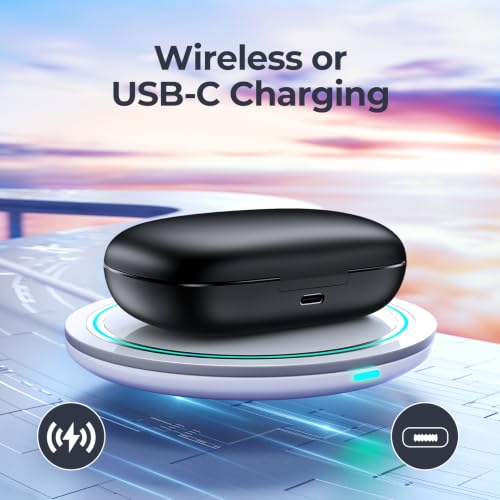 Active Noise Cancelling Wireless Earbuds Bluetooth Headphones 90 Hrs Playtime Ear Buds with Hi-Res Stereo Deep Bass Power Display Earphones with Earhooks Waterproof Transparency Headset Sports/Running - color: Black