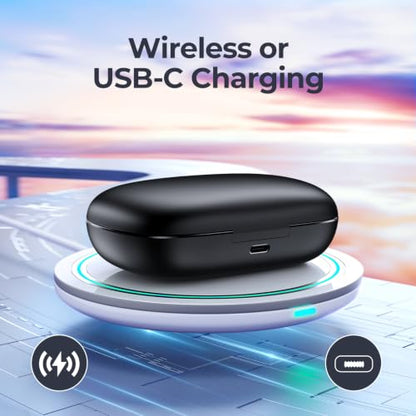 Active Noise Cancelling Wireless Earbuds Bluetooth Headphones 90 Hrs Playtime Ear Buds with Hi-Res Stereo Deep Bass Power Display Earphones with Earhooks Waterproof Transparency Headset Sports/Running - color: Black