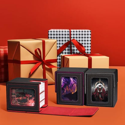 UAONO Card Deck Box for MTG Commander, Fits 100 Double-Sleeved Cards | Independent Commander Display, Magnetic Deck Case for Magic the Gathering TCG, 2 Dividers & 1 Top Loader (Black, Red) - color: A-Black&Red