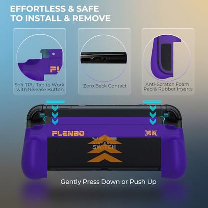 Plenbo FoldeX Switch 2 Grip Case with Detachable Flip Cover- Purple/Green | Dockable Ergonomic Handheld Protective Hard Shell for Nintendo Switch 2, 3-Mode Compatible Joy-Con 2 Controller Grip - color: Neon Purple & Green
