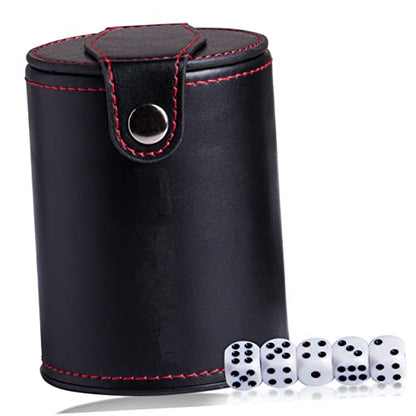 Vaguelly 1Set Leather Dice Storage Cup with Double Layer Lids Professional Dice Container for Games Includes Dice Cup and Balanced Dices Compact PU Leather Design for Easy Travel