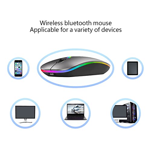 WREANU Wireless Bluetooth Mouse Rechargeable Laptop Mice with LED Lights Silent Slim Use(BT5.2 and 2.4G Portable USB) Dual Mode Computer Mouse for Laptop/iPad/Tablet/Apple/Computer/Mac (Grey) - color: Grey
