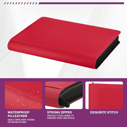 16 Pocket Toploader Binder,Holds 640 TopLoaders (16Red) | Top Loader Binder for 3" x 4"Rigid Cards,Sleeves Card Collection Binder,20 Double Sided Pages with Trading & Sports Holder - color: 16Red