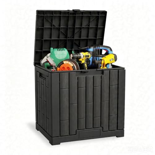 LAUSAINT HOME 31 Gallon Resin Deck Box, Package Delivery Box with Lockable Lid, Waterproof Outdoor Storage Box For Garden Tools, Patio Cushions(31 Gallon,Black) - color: Black, size: 31 Gallon