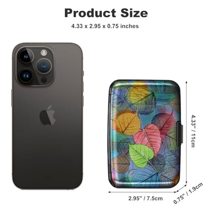 ELFISH Mini RFID Aluminum Wallet Credit Cards Holder Business Card Case Metal ID Case for Men Women（Colorful Leaves - color: Colorful Leaves