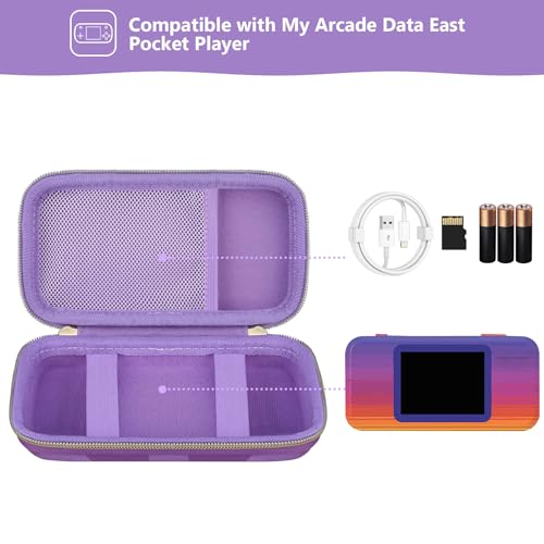 Supmay Hard Travel Case for My Arcade Data East Pocket Player, Portable Video Game System Handheld Game Protection Case with Mesh Pocket for Batteries and USB-C Cable, Purple - color: Purple Cube