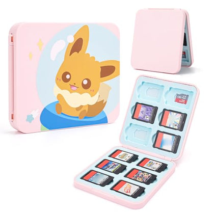 DLseego Cute Fox Game Case For Switch Lite / Switch / Switch OLED, 12 Slots Game Cards Holder and 12 Micro SD Card Slots, Portable Game Card Storage Cartridge Box - color: F Pink