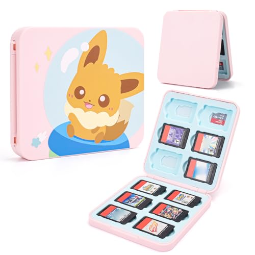 DLseego Cute Fox Game Case For Switch Lite / Switch / Switch OLED, 12 Slots Game Cards Holder and 12 Micro SD Card Slots, Portable Game Card Storage Cartridge Box - color: F Pink