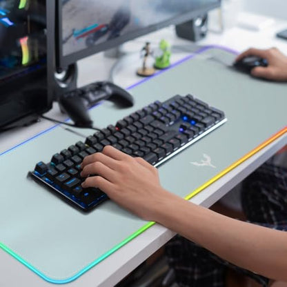 RGB Gaming Mouse Pad Extra Large Extended 31.5x12 Inch-Grey | LED mouse pad with 14 lighting modes, covers keyboard & mouse, anti-slip rubber base, waterproof surface, USB powered - color: Grey