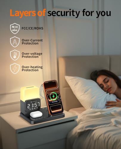 6-in-1 Wireless Charging Station,Charger Stand for Apple Devices for Gifts | for iPhone 17-12 Pro Max Watch Airpods,Wireless Charger iPhone Charging Station with Night Light/Alarm Clock Gifts