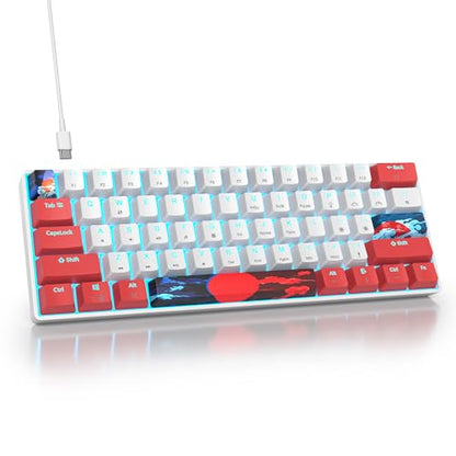 surmen 60% Wired Mechanical Gaming Keyboard, 61 Keys Backlit Ultra-Compact Mini Office Keyboard 60 Percemt with Linear Red Switch for PC/Mac Gamer, Typist (61 Red White) - color: 61 Red White