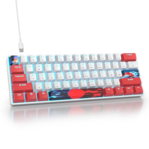 surmen 60% Wired Mechanical Gaming Keyboard, 61 Keys Backlit Ultra-Compact Mini Office Keyboard 60 Percemt with Linear Red Switch for PC/Mac Gamer, Typist (61 Red White) - color: 61 Red White