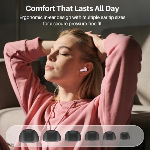 TOZO Hybrid Active Noise Cancelling Wireless Earbuds 6 Mics AI Clear Call | 68H Playtime LED Display 32 Preset EQs App Bluetooth 5.3 IPX8 Waterproof Ear Buds - color: Rose Gold