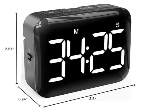 VOCOO Magnetic Kitchen Timer for Cooking with Count Up Countdown, Digital Timer Battery Powered with Large Display, 2 Brightness and Volume Levels for Classroom, Teacher, Kids (Dark Black) - color: Dark Black