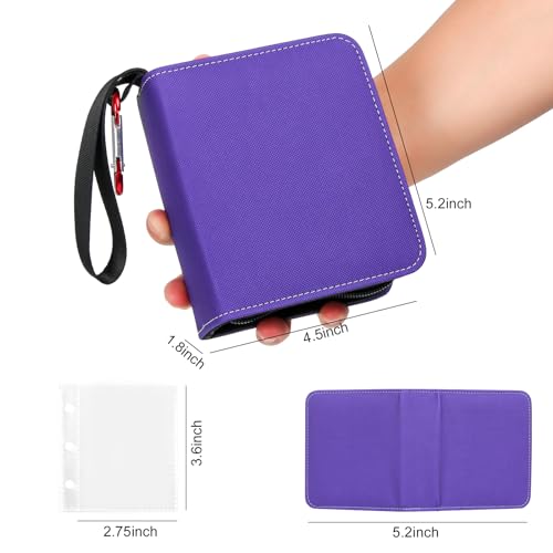 GEAoffice 1 Pocket Mini Trading Card Binder Holds 80 Cards with Zip, Purple | Super Lightweight, 40 Removable Acid-free & Non-PVC Sleeves, Premium PU Leather Card Binder for TCG, MTG, Sports&Games, Gift - color: Purple-1 Pocket