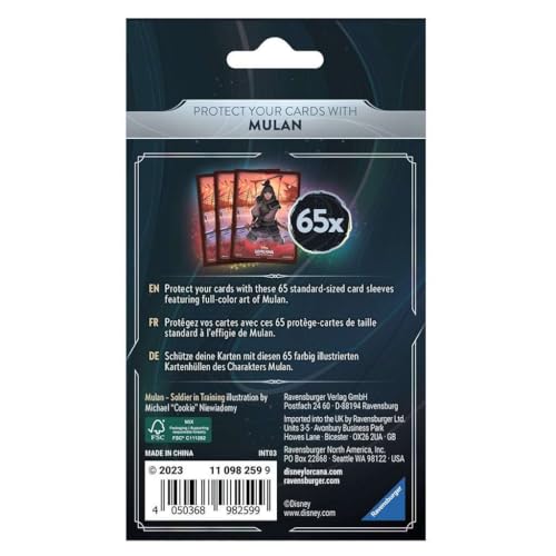 Ravensburger Disney Lorcana TCG Card Sleeves Featuring Mulan – Soldier in Training by Michael Cookie Niewiadomy | 65 Protective Sleeves for TCG Decks | Ages 8+