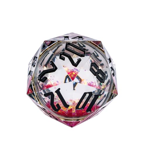 Cusdie Large D20 DND Dice 55mm with Sharp Edges, D&D 20 Sided Dice, Handmade Giant D20 for RPG, Table Games(Red Quicksand) - color: Liquid Core-red Quicksand