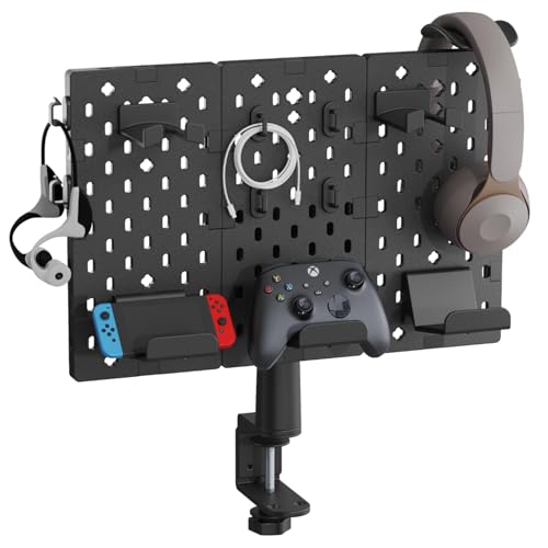 PEGZONE Headphone Controller Holder, Gaming Organizer for Desk, 3Pcs, Black | Modular Desk Controller Stand with Cable Hooks - color: Black, size: 3PCS