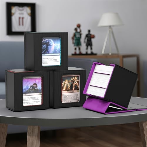 Kabinka MTG Deck Box with Window, Commander Deck Box for Trading Cards, Holds 110+ Double Sleeved Cards, Fits TCG CCG EDH (Black Purple) - color: Black Purple