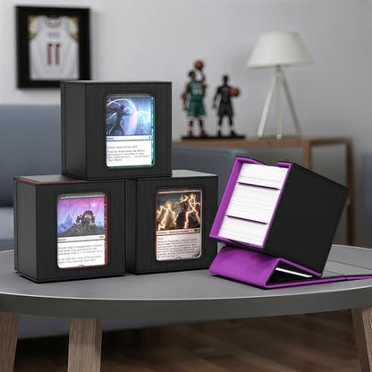 Kabinka MTG Deck Box with Window, Commander Deck Box for Trading Cards, Holds 110+ Double Sleeved Cards, Fits TCG CCG EDH (Black Purple) - color: Black Purple