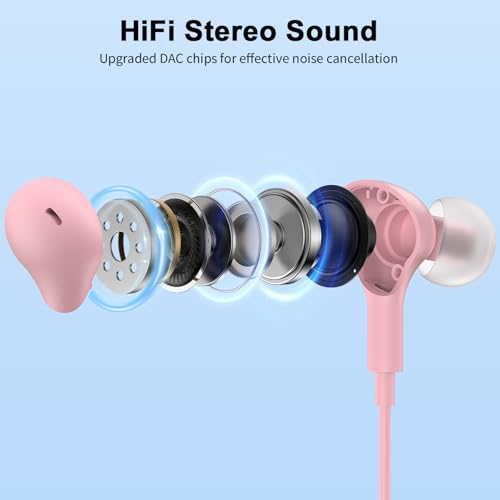 USB Earbuds with Microphone for PC Laptop,Wired USBA Headset with Mic in Ear Buds Noise Isolating Light Laptop Earphones Headphones for Dell HP Surface Computer Office Zoom Work Gaming School,Pink - color: Pink