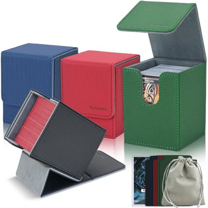 3+1 Commander Deck Box for MTG, 1 Deck Box with Commander Display + 3 Without, Fits 100+ Double-Sleeved Cards, Magnetic Storage Box for TCG/PTCG/Sport Cards with 8 Dividers, Dice Bag & Toploader