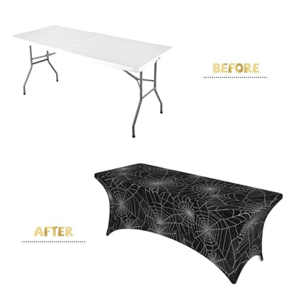 Famame Funny Halloween Spider Web Rectangular Fitted Tablecloth- 6Ft Stretch Spandex Table Covers Patio Design Tablecloths for Wedding Banquet Party (72Lx30Wx30H) - color: Halloween Spider Web, size: 3" x 1" (Rectangular)