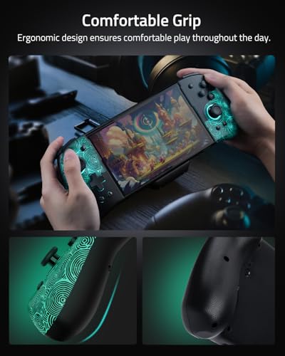 FUNLAB Switch Handheld Controller for Nintendo Joycon Replacement, Hall Effect Luminous Switch Joypad Controller Customizable, Ergonomic Switch One-Piece Joypad Controllers Replacement - 7 LED Colors - color: Black-Ripple Pattern