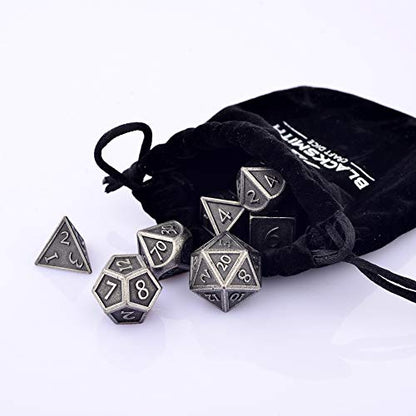 HEIMDALLR Metal DND Dice Set 7pcs - Indestructible Metal Dice Set w/Dice Bag; D&D Dice Set D&D (Dungeons and Dragons Dice Set) w/ D20 Dice - Blacksmith Craft Dice (Weathered Iron) - color: 02 Weathered Iron