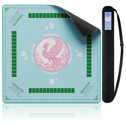 Mahjong Mat for Table,32.4"x32.4"Rubber American Mahjong Cover with Carrying Bag,Non-Slip Noise Reduction Gaming Mat for Poker/Cards/Board Games/Tile Games(Green) - color: Cl-green