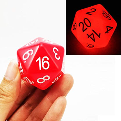 Bescon Jumbo Glowing D20 38MM, Big Size 20 Sides Dice Red Glow in Dark, Big 20 Faces Cube 1.5 inch - color: Red Glow in Dark