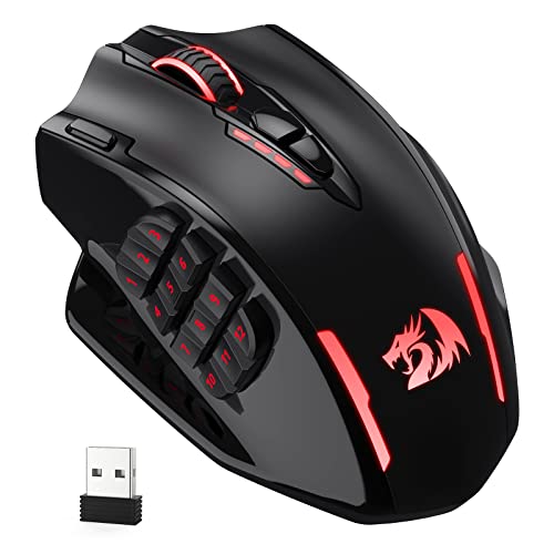 Redragon M913 Wireless RGB MMO Gaming Mouse 16000 DPI Remapping Keys | Cable-Free 0 Delay Dedicated for FPS Gamers, Redefine Keybinding Macro, Vibing Backlight, Ergonomic Grip Body Comfort - color: Black, style: Wireless M913