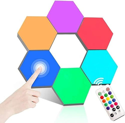 ODISTAR Remote Control Hexagon Wall Light,Smart Wall-Mounted Touch-Sensitive DIY Geometric Modular Assembled RGB led Colorful Light with USB-Power,Used in Bedroom (6-Pack) - color: 6-Pack Remote Control
