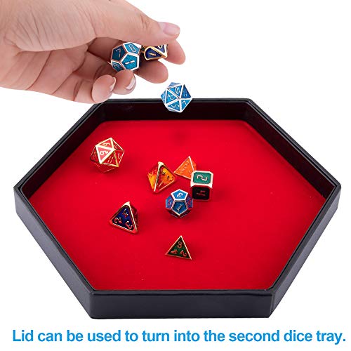 SIQUK Dice Tray with Lid Hexagon Dice Rolling Tray Dice Holder for Dice Games Like RPG, DND and Other Table Games, Red - color: Red